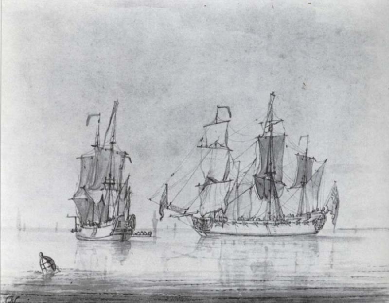 Francis Swaine A drawing of a small British Sixth-rate warship in two positions Germany oil painting art